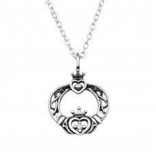 Claddagh Sterling Silver Necklace with Cubic Zirconia