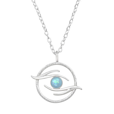 Evil Eye Sterling Silver Necklace with Imitation Opal