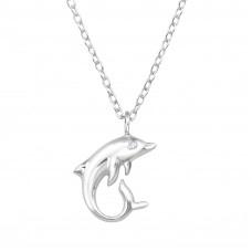 Dolphin Sterling Silver Necklace with Cubic Zirconia