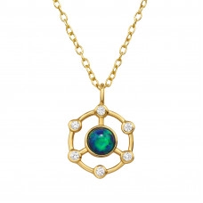 Open Circle Sterling Silver Necklace with Cubic Zirconia and Synthetic Opal