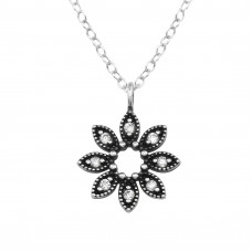 Flower Sterling Silver Necklace with Cubic Zirconia