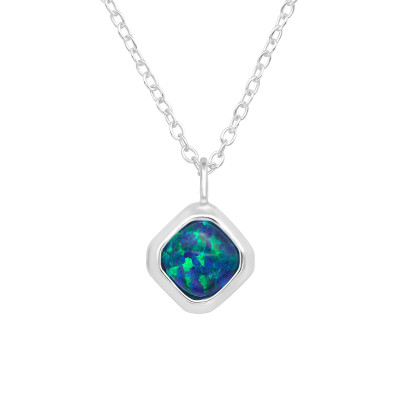 Silver Square Necklace with Synthetic Opal