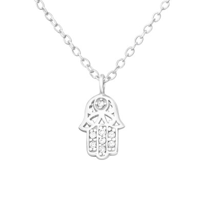 Silver Hamsa Necklace with Cubic Zirconia