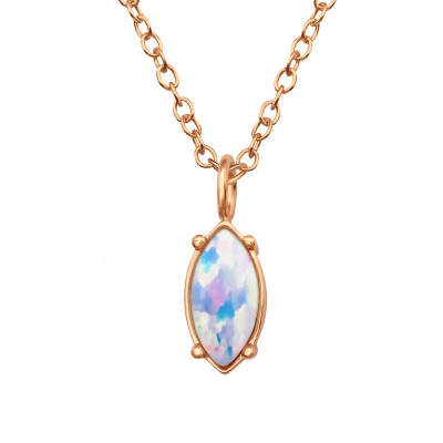 Silver Marquise Necklace with imitation Opal
