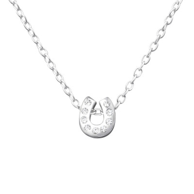 Silver Horseshoe Necklace with Cubic Zirconia