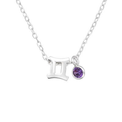 Silver Gemini Zodiac Sign Necklace with Cubic Zirconia