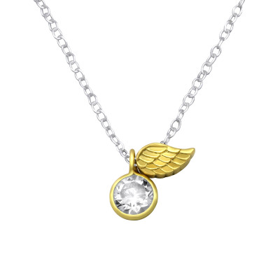 Silver Wing Necklace with Cubic Zirconia