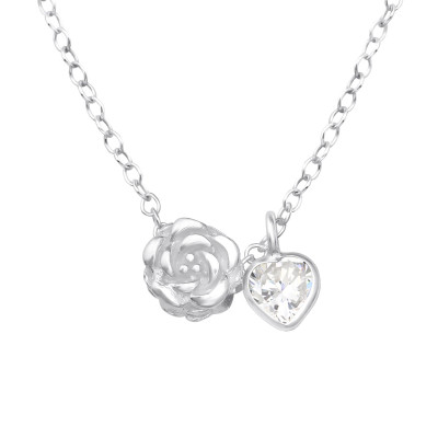 Silver Rose Necklace with Cubic Zirconia