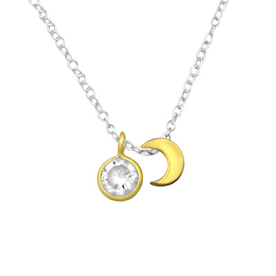 Silver Moon Necklace with Cubic Zirconia