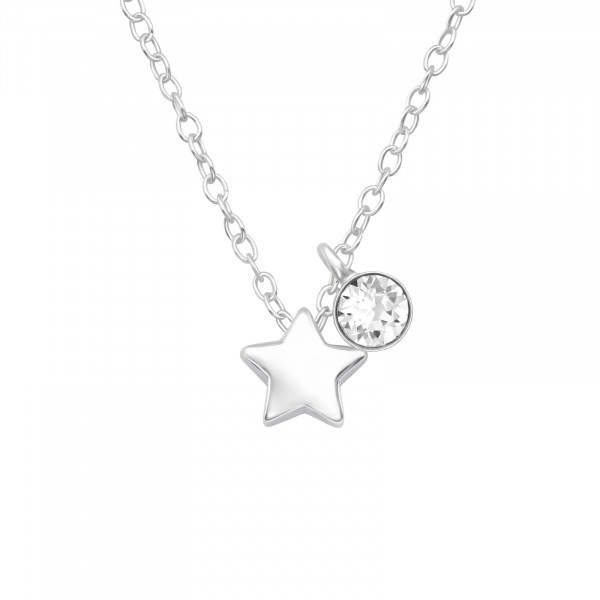 Fashionable Silver Star Necklace with Crystal