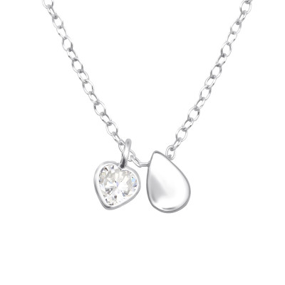 Silver Pear Necklace with Cubic Zirconia