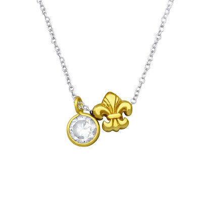 Silver Fleur De Lis Necklace with Cubic Zirconia