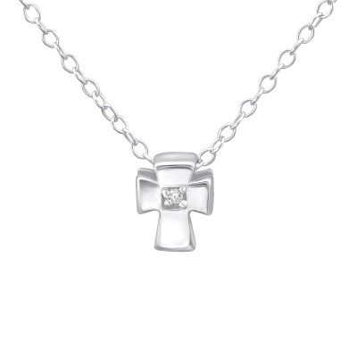 Silver Cross Necklace with Cubic Zirconia