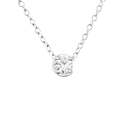 Silver Round Necklace with Cubic Zirconia