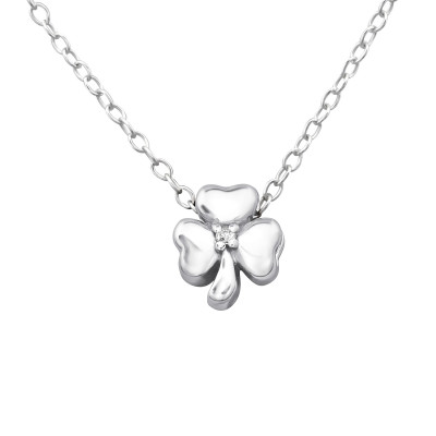 Silver Flower Necklace with Cubic Zirconia