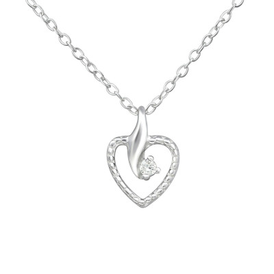 Heart Sterling Silver Necklace with Cubic Zirconia