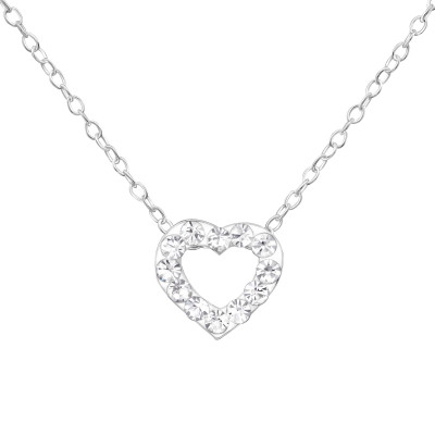 Silver Heart Necklace with Crystal