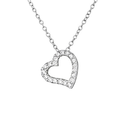 Silver Heart Necklace with Cubic Zirconia