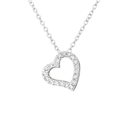 Silver Heart Necklace with Cubic Zirconia