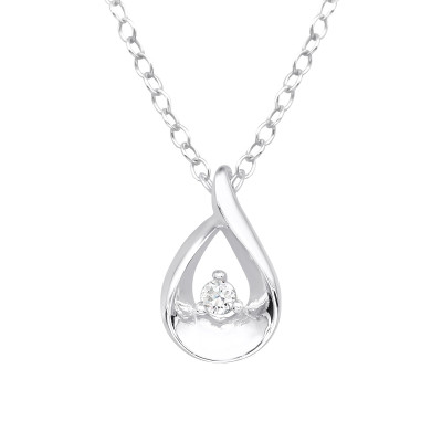 Silver Teardrop Necklace with Cubic Zirconia