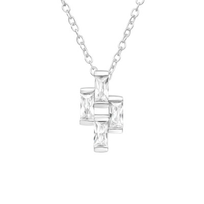 Silver Geometric Necklaces with Cubic Zirconia