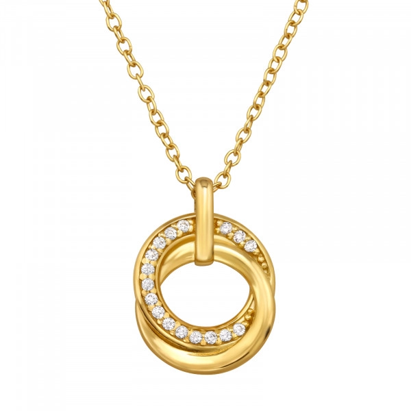Silver Double Rings Necklace with Cubic Zirconia