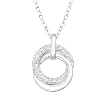 Silver Double Rings Necklace with Cubic Zirconia