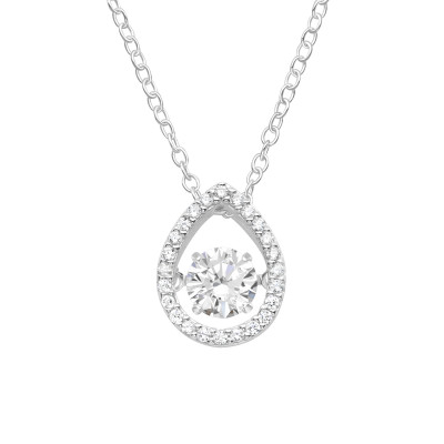 Silver Pear Necklace with Cubic Zirconia