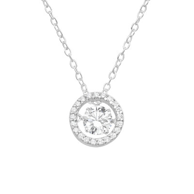 Silver Circle Necklace with Cubic Zirconia