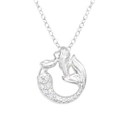 Silver Mermaid Necklace with Cubic Zirconia