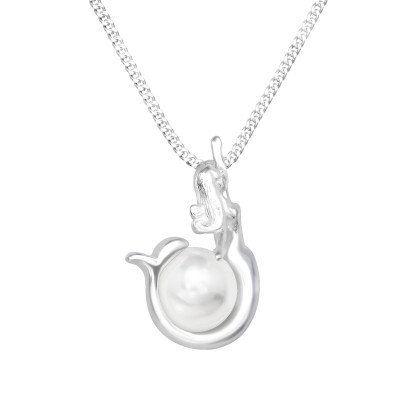Silver Mermaid Necklace with Synthetic Pearl