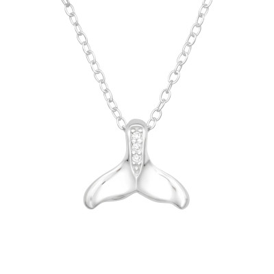 Silver Whale's Tail Necklace with Cubic Zirconia