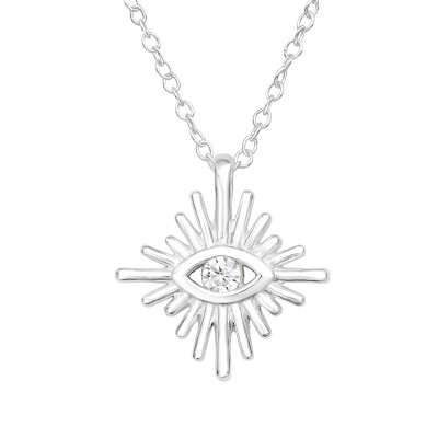 Silver Evil Eye Necklace with Cubic Zirconia