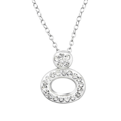 Silver Oval Necklace with Crystal