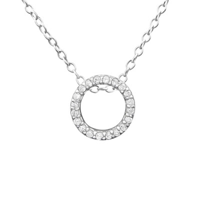 Silver Round Necklace with Cubic Zirconia