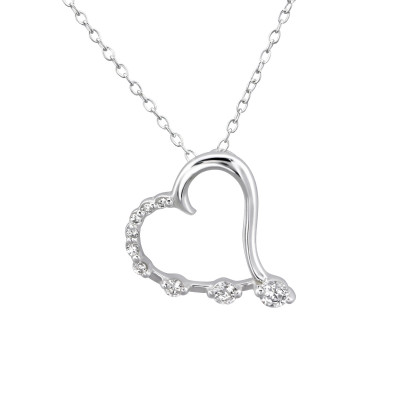 Silver Heart Necklace with Cubic Zirconia