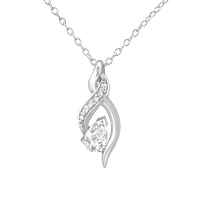 Silver Tear Drop Necklace with Cubic Zirconia