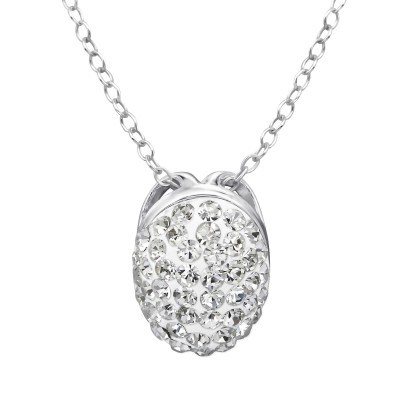 Silver Oval Necklace with Crystal