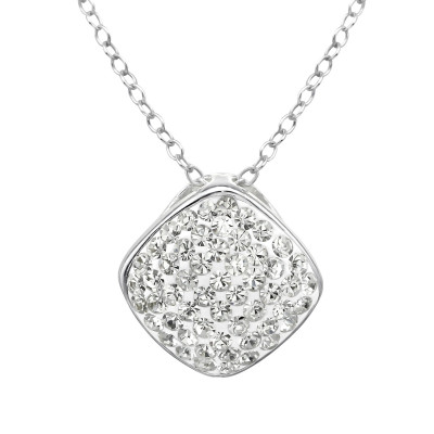 Square Sterling Silver Necklace with Crystal