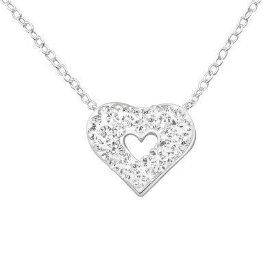 Heart Sterling Silver Necklace with Crystal