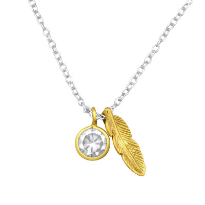 Silver Feather Necklace with Cubic Zirconia