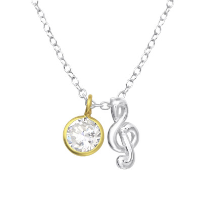 Silver Musical Note Necklace with Cubic Zirconia