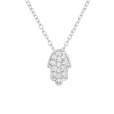 Silver Hamsa Necklace with Cubic Zirconia