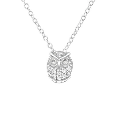 Silver Owl Necklace with Cubic Zirconia