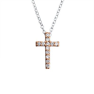 Silver Cross Necklace with Cubic Zirconia