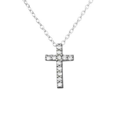 Silver Cross Necklace with Cubic Zirconia