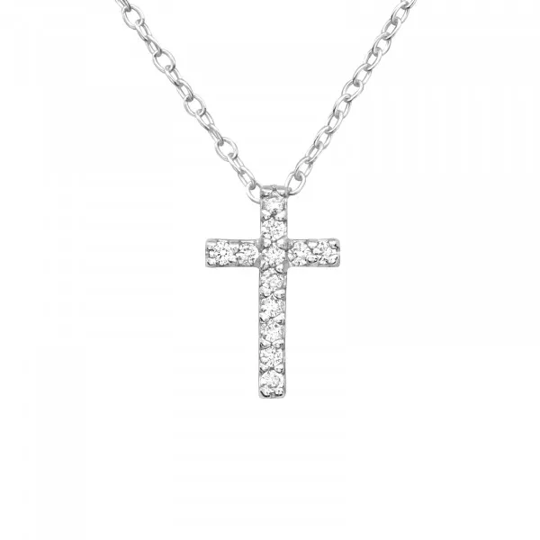 Stylish Silver Crystal Cross Necklace with Cubic Zirconia