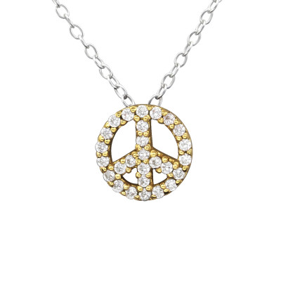 Silver Peace Necklace with Cubic Zirconia