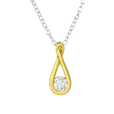 Silver Pear Necklace with Cubic Zirconia