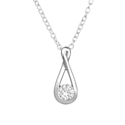 Teardrop Sterling Silver Necklace with Cubic Zirconia